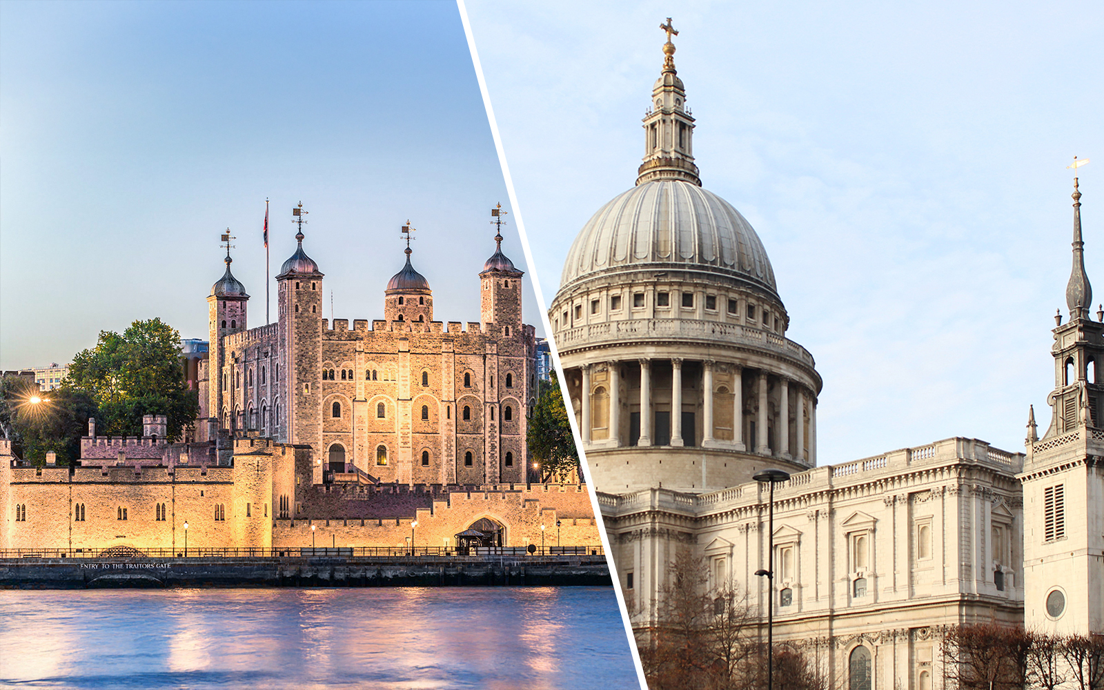 Tower of London and St Paul's Cathedral in London, England.