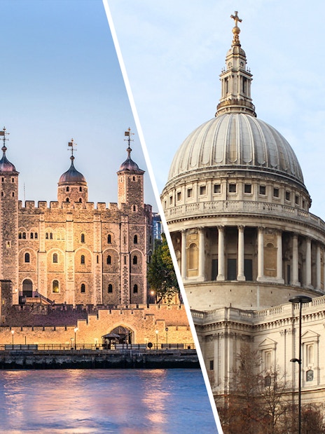 Tower of London and St Paul's Cathedral in London, England.