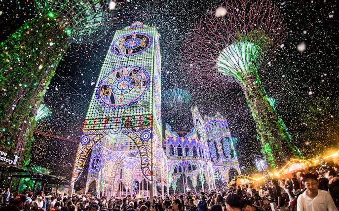 Singapore Christmas Wonderland at GBB with light displays, SuperTree Observatory, and OCBC Skyway.