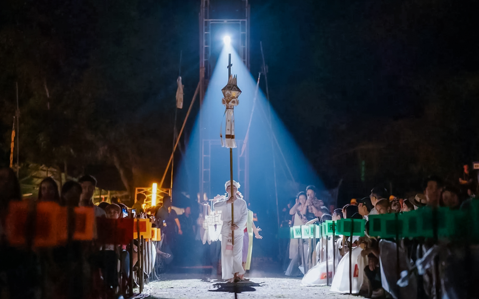Yipeng Lantern Festival performance with illuminated lanterns in Chiang Mai, Thailand.