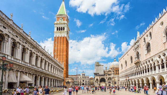 St. Mark's Basilica and Campanile in San Marco Piazza, Venice, Italy.