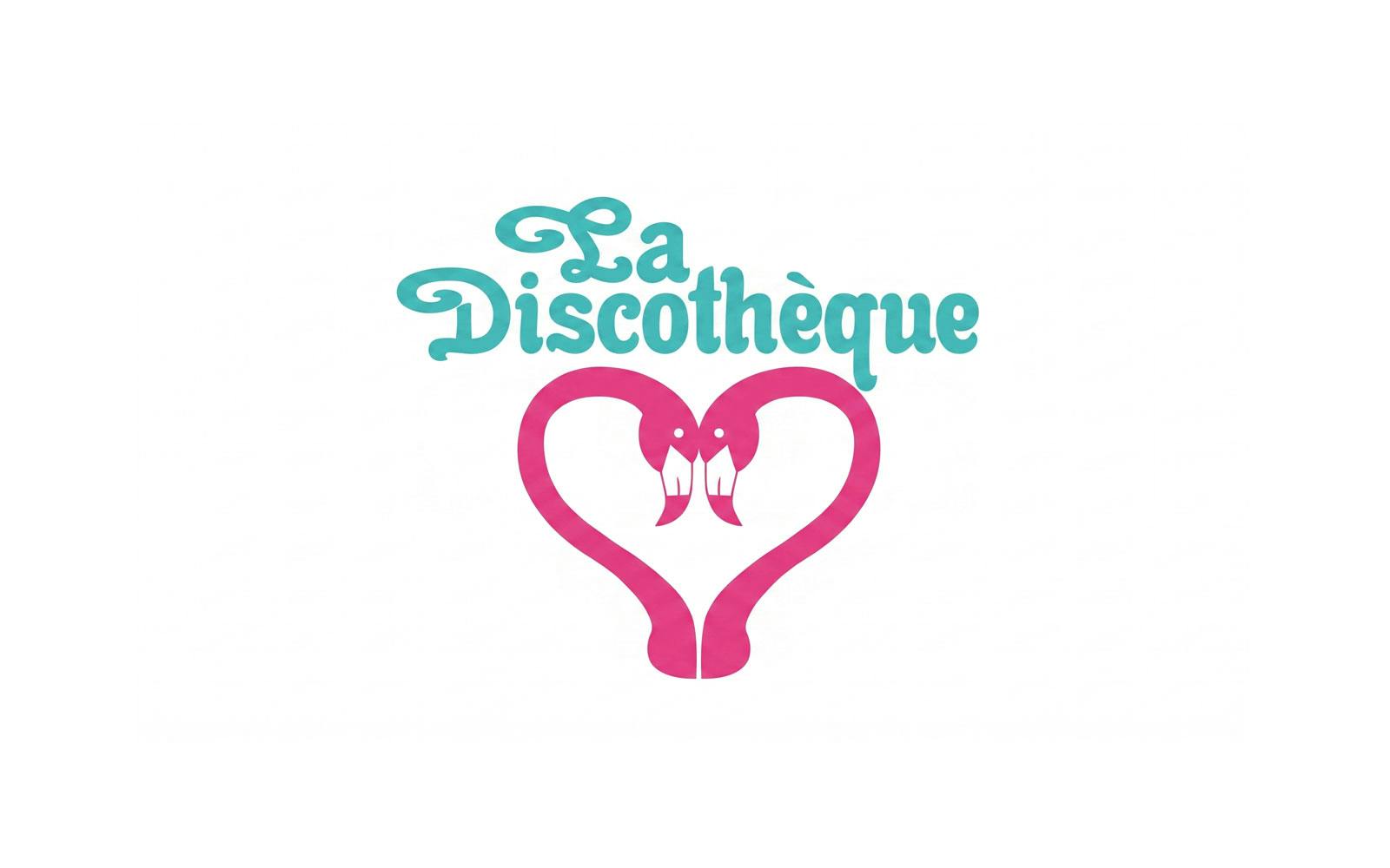 La Discotèque logo with flamingos forming a heart, Ibiza.