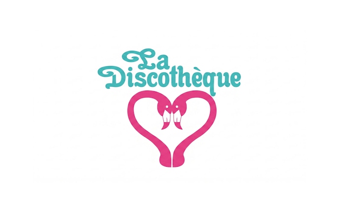 La Discotèque logo with flamingos forming a heart, Ibiza.