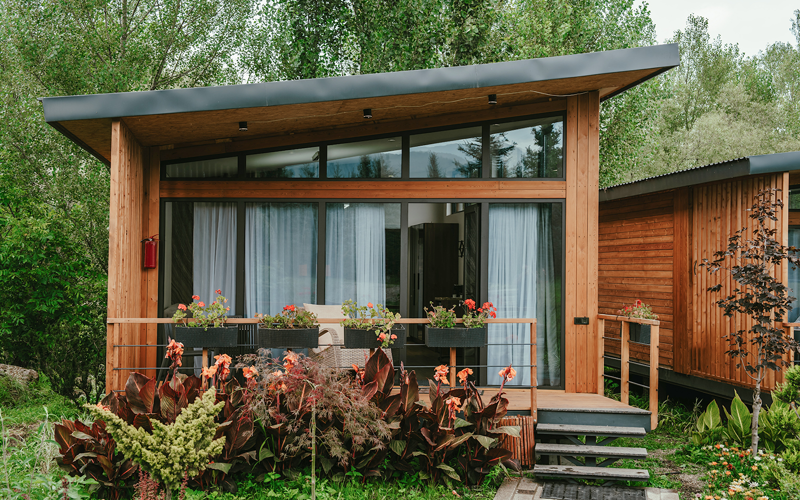 Wooden modern hideaway cabin in the forest