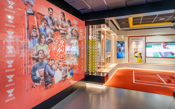 Rafa Nadal Museum Xperience interior with interactive tennis exhibits in Mallorca, Spain.