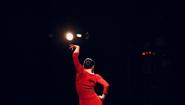 Flamenco dancer performing on stage at Las Setas, Seville.