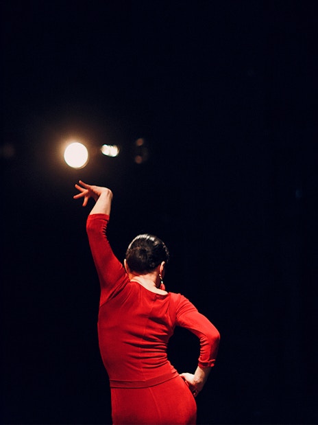 Flamenco dancer performing on stage at Las Setas, Seville.
