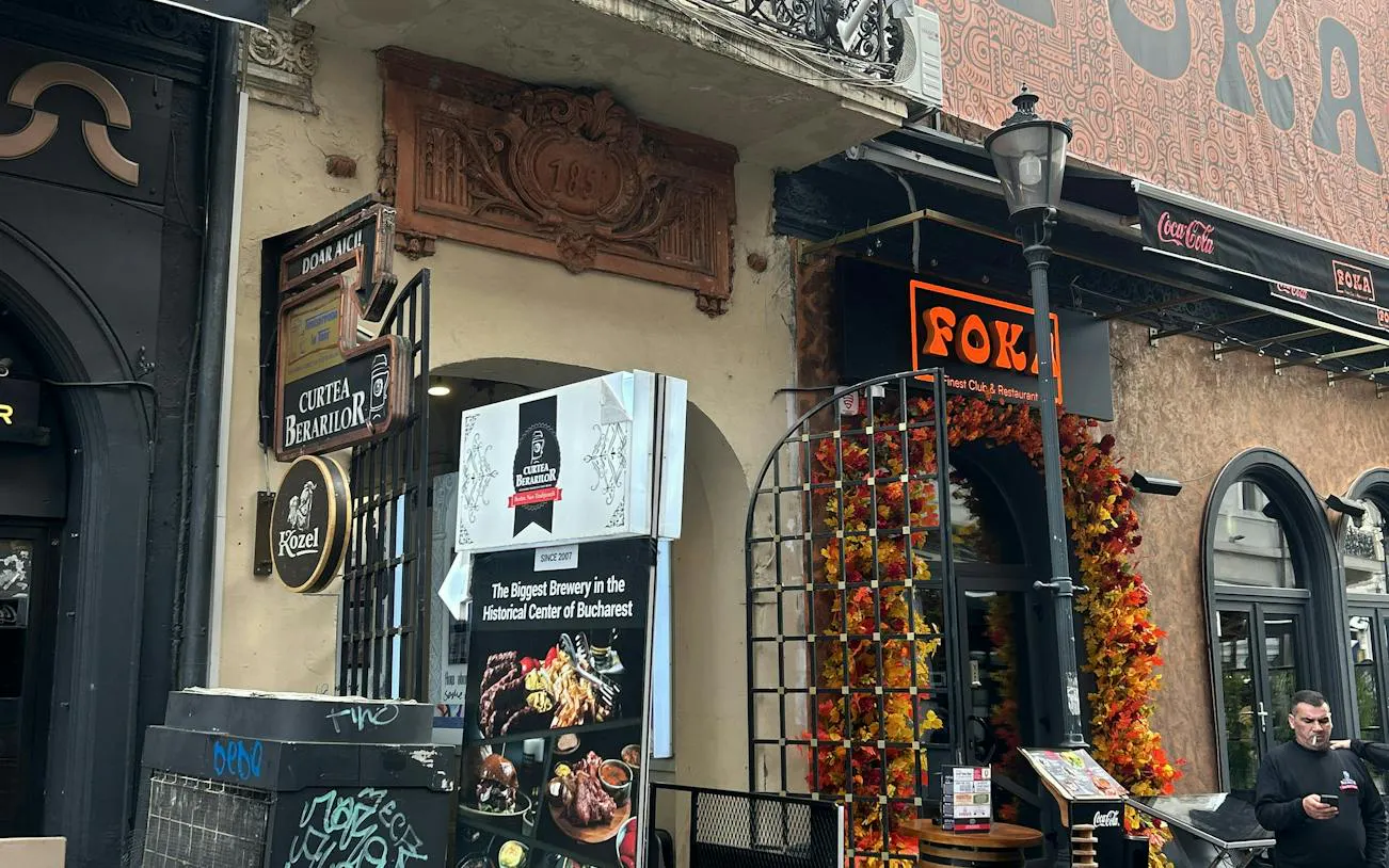 Bucharest's Curtea Berarilor pub entrance on the Beer Trail exploration game.