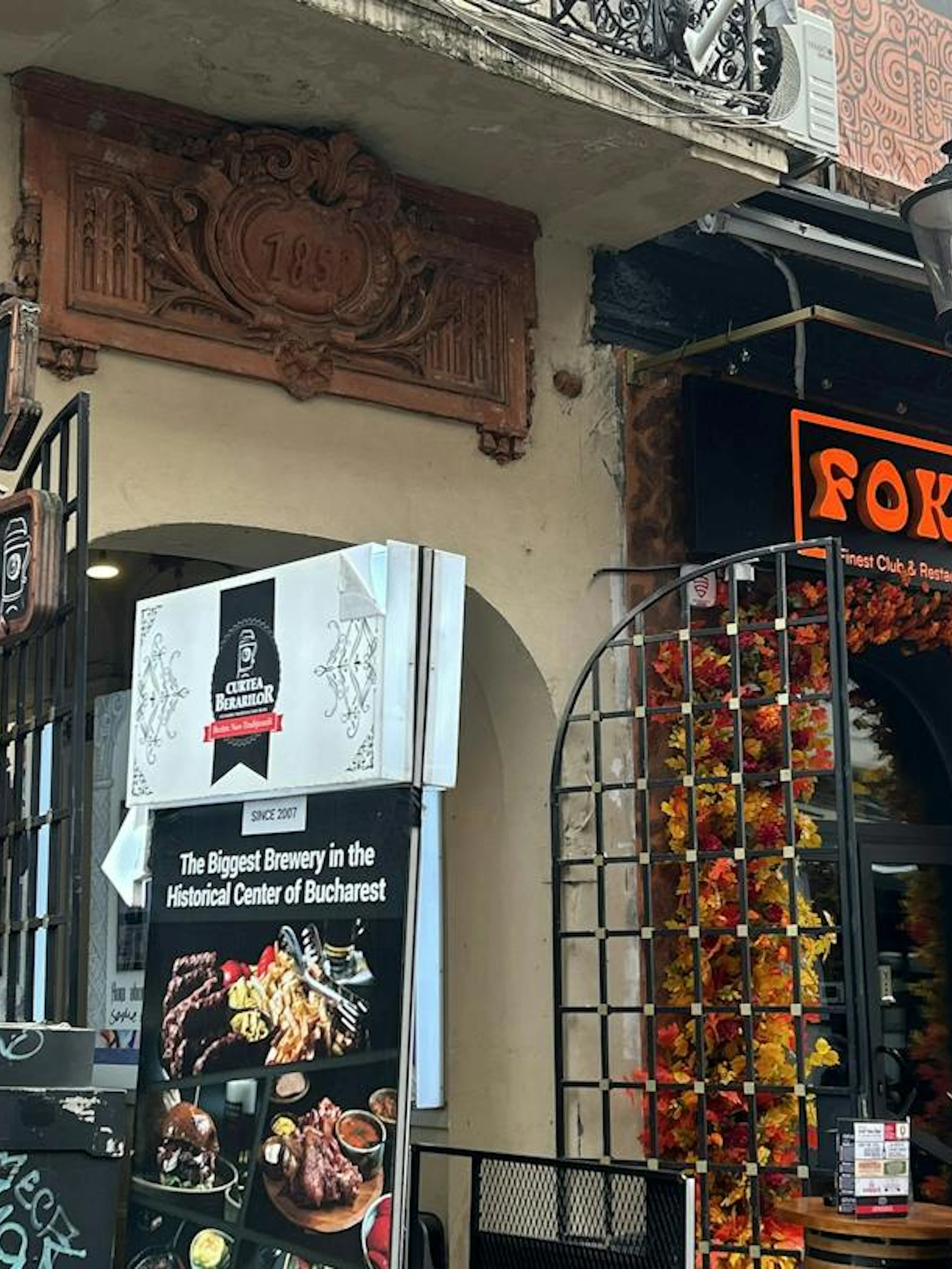 Bucharest's Curtea Berarilor pub entrance on the Beer Trail exploration game.