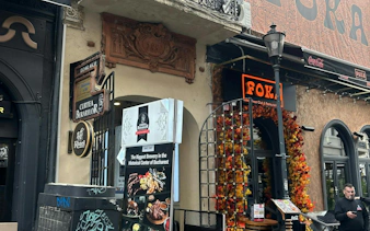 Bucharest's Curtea Berarilor pub entrance on the Beer Trail exploration game.