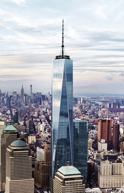 One World Observatory towering over New York City skyline.