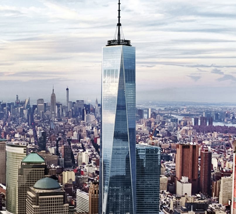 One World Observatory view of New York City skyline.