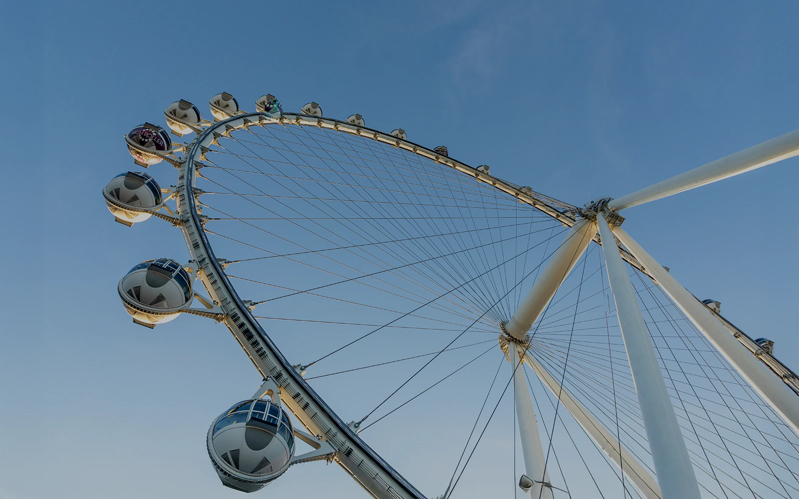 High Roller Observation Wheel against blue sky in Las Vegas.