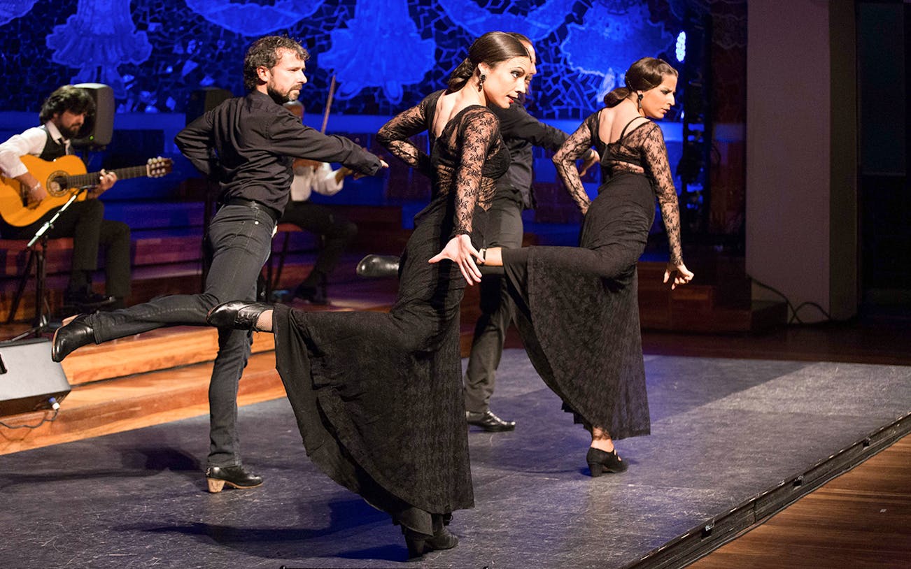 Dancers performing flamenco at Poliorama Theater's Gran Gala Flamenco Show.