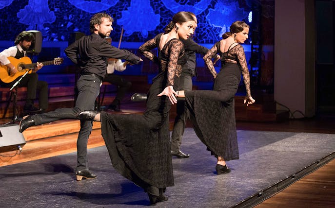 Dancers performing flamenco at Poliorama Theater's Gran Gala Flamenco Show.