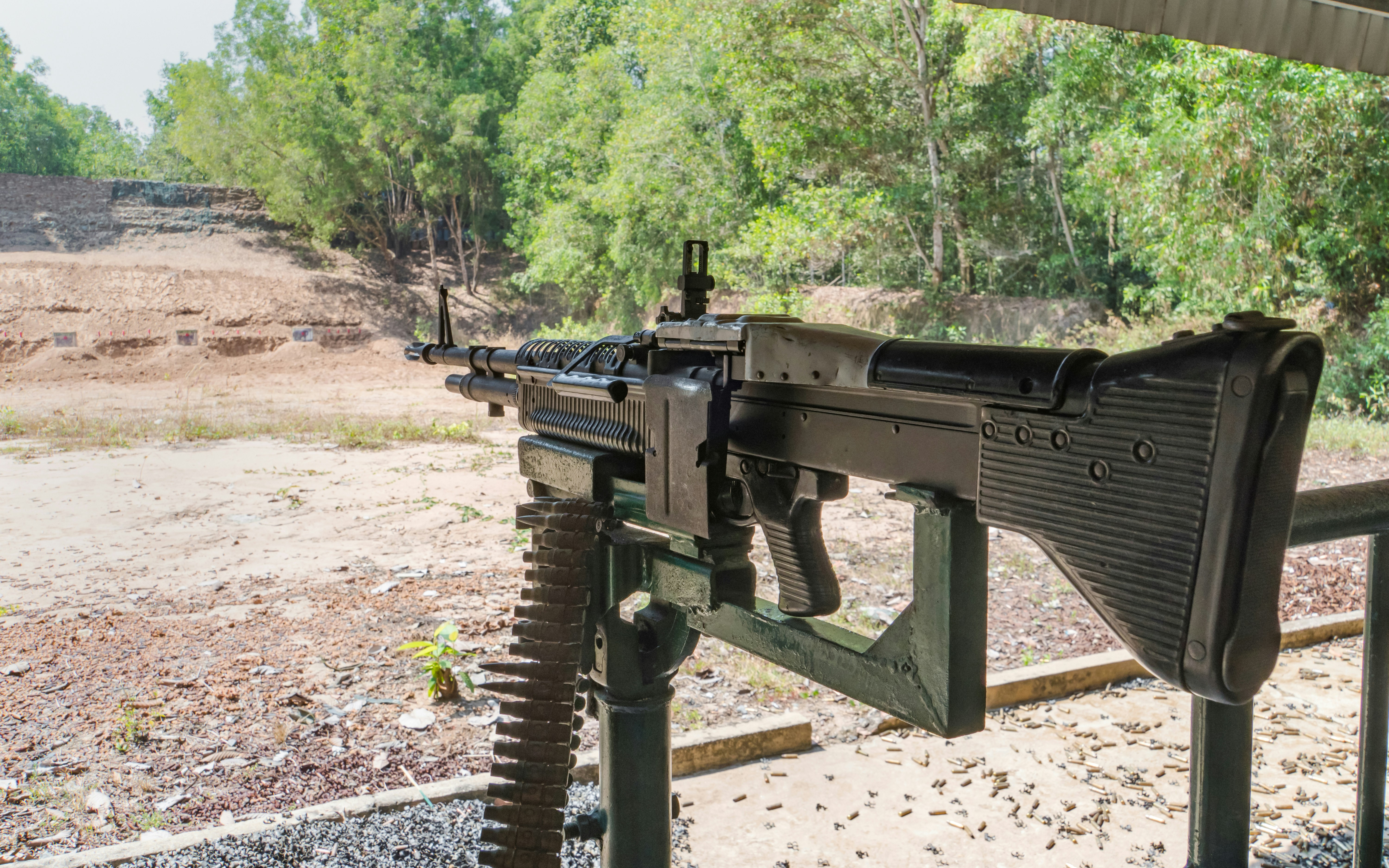 Machine gun at firing range, Cu Chi Tunnels, Ho Chi Minh City.