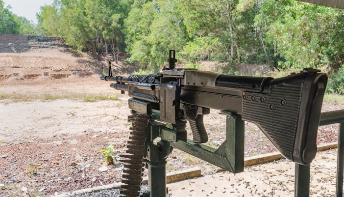 Machine gun at firing range, Cu Chi Tunnels, Ho Chi Minh City.