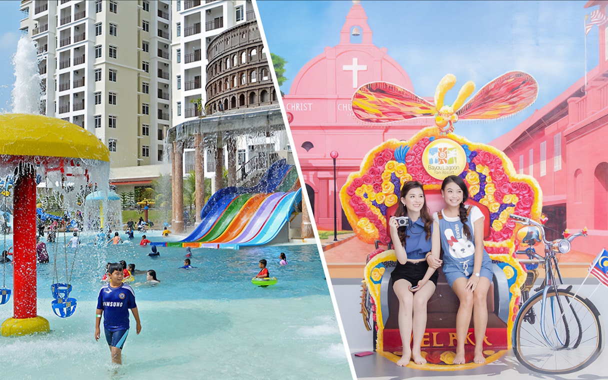 Bayou Lagoon Water Park with colorful slides and Magic Art 3D Museum exhibit in Melaka.