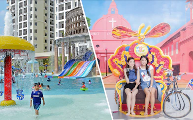 Bayou Lagoon Water Park with colorful slides and Magic Art 3D Museum exhibit in Melaka.