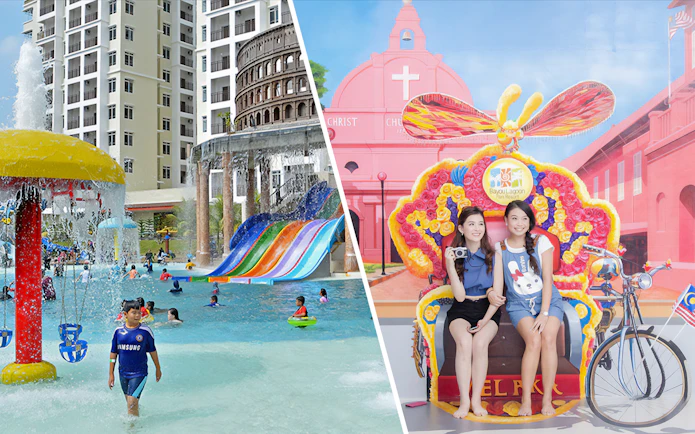Bayou Lagoon Water Park with colorful slides and Magic Art 3D Museum exhibit in Melaka.