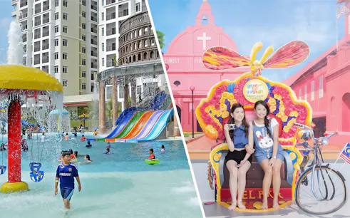 Bayou Lagoon Water Park with colorful slides and Magic Art 3D Museum exhibit in Melaka.