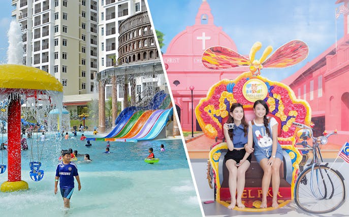 Bayou Lagoon Water Park with colorful slides and Magic Art 3D Museum exhibit in Melaka.