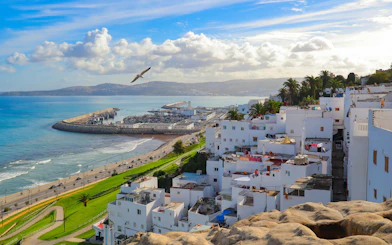 Old Medina of Tangier from Hajar Ghanam, overlooking the sea and port.