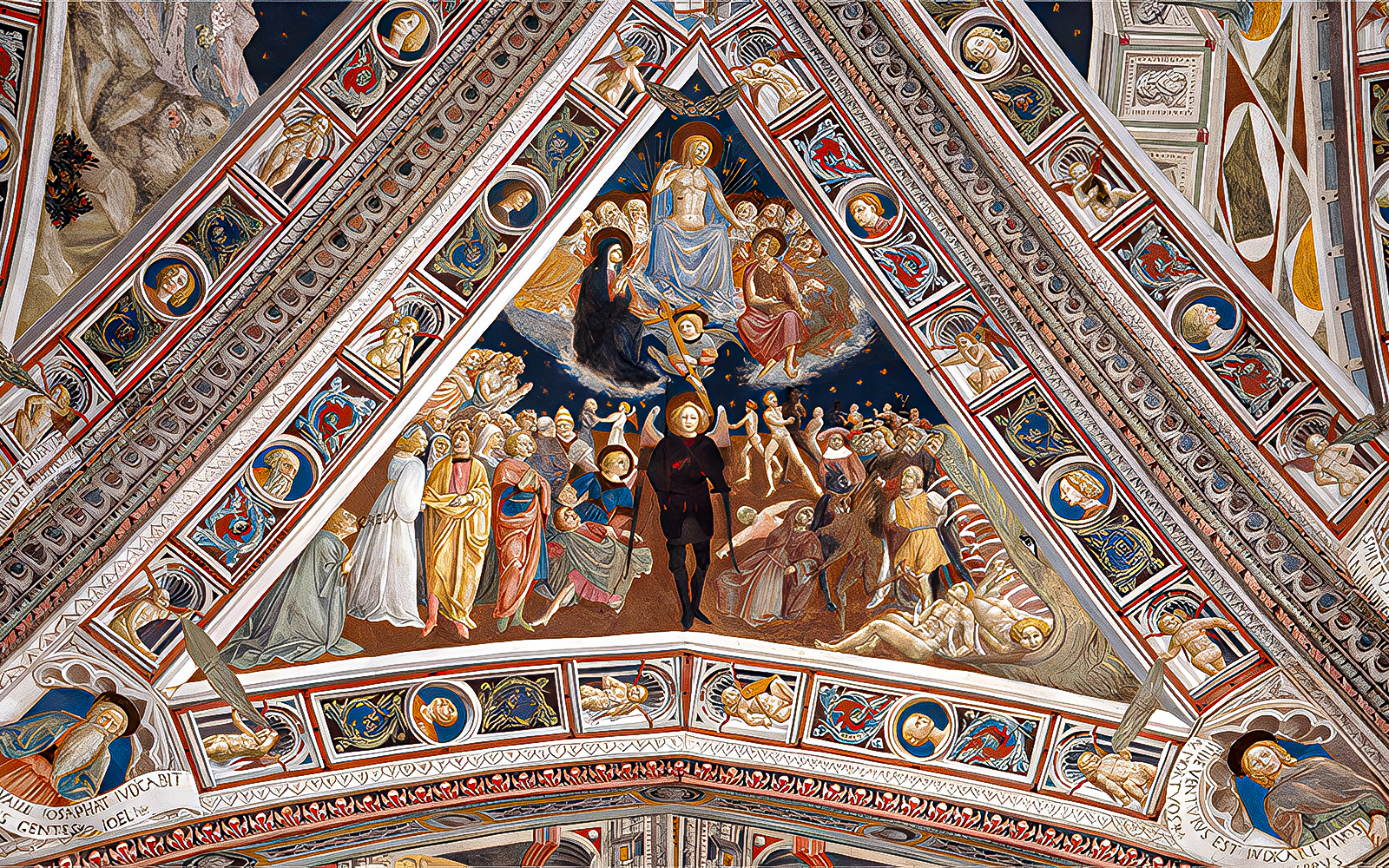 Siena Duomo fresco depicting religious figures and scenes, part of OPA SI Pass tour.