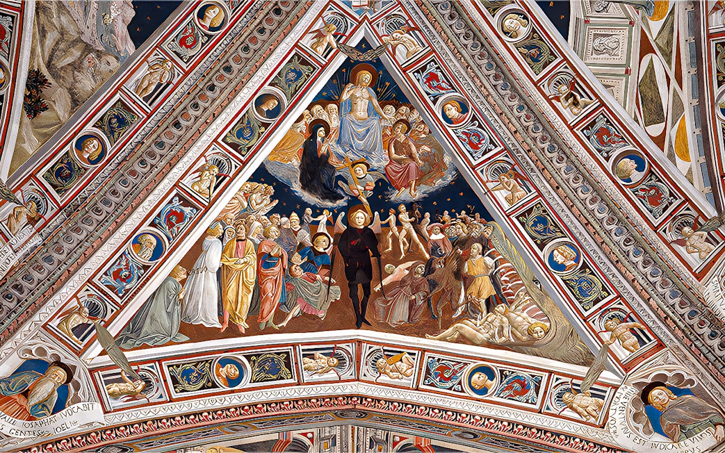 Siena Duomo fresco depicting religious figures and scenes, part of OPA SI Pass tour.