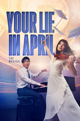 Musicians performing "Your Lie in April" concert in Tokyo, Japan, with a grand piano and violin on stage.