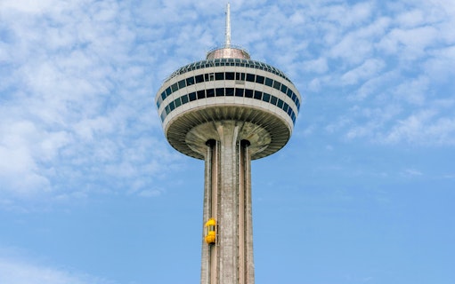 Skylon Tower with observation deck and yellow elevator in Niagara Falls, Ontario.