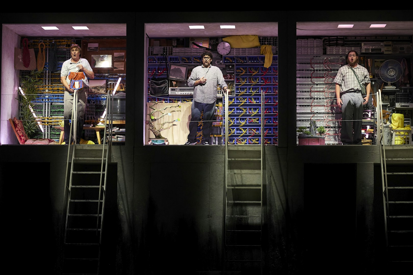 Stage performance of Turandot in Sydney with three performers in colorful set.