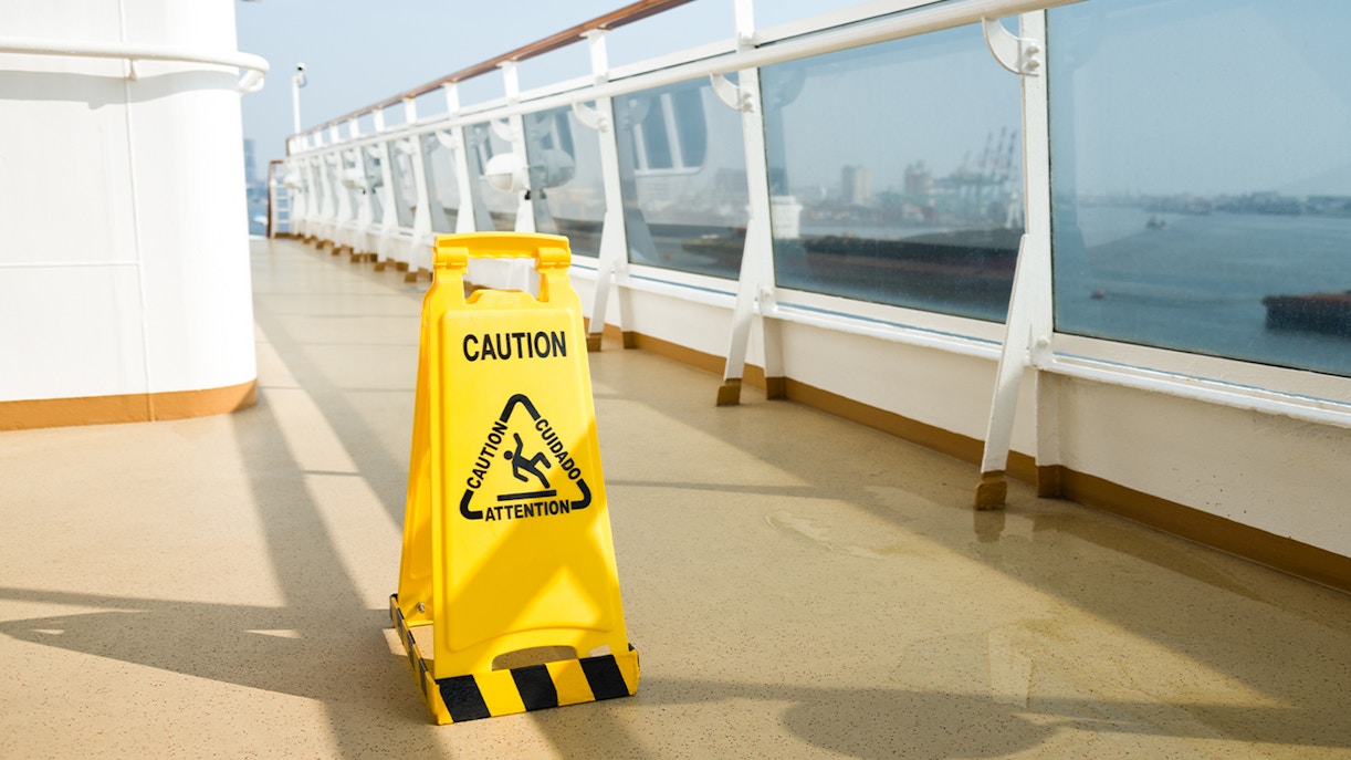 Sydney Harbour cruise deck with safety sign