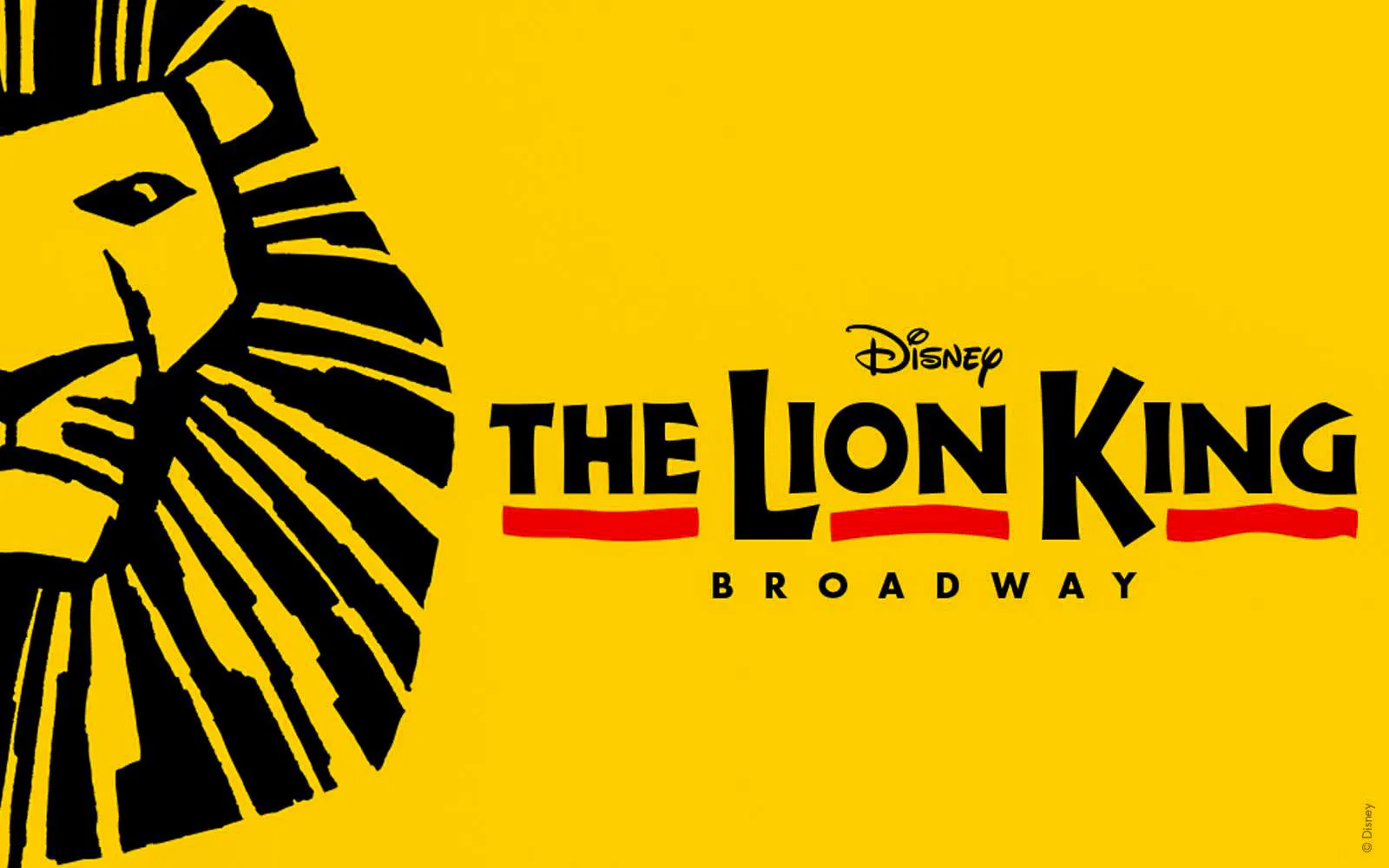 The Lion King Broadway logo with stylized lion face on yellow background