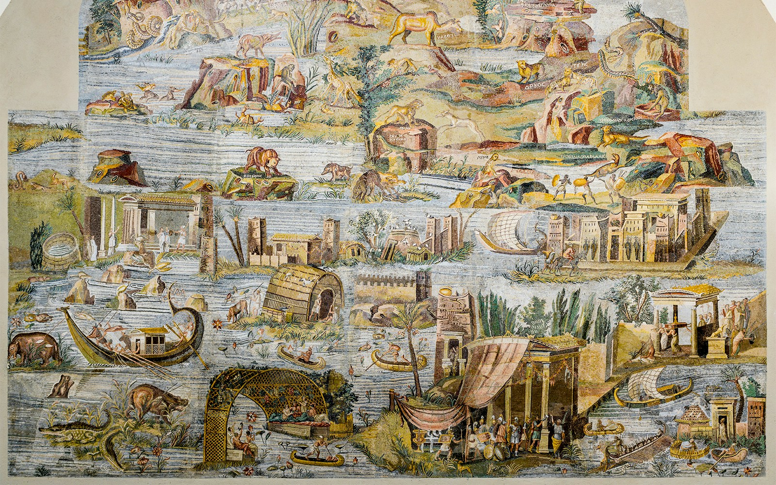 Nile mosaic depicting ancient Palestrina scenes in Italy.