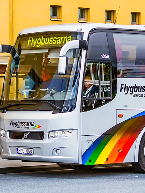 Flygbussarna airport coach at Stockholm bus stop for Arlanda Airport route.