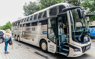 ATVO bus at pickup stop for airport transfer, Venice.
