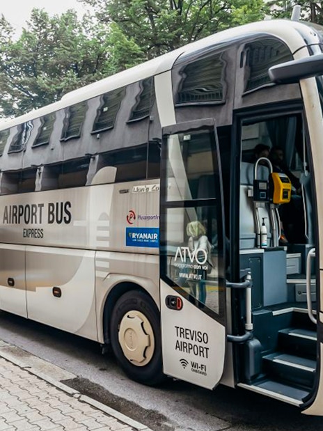ATVO bus at pickup stop for airport transfer, Venice.