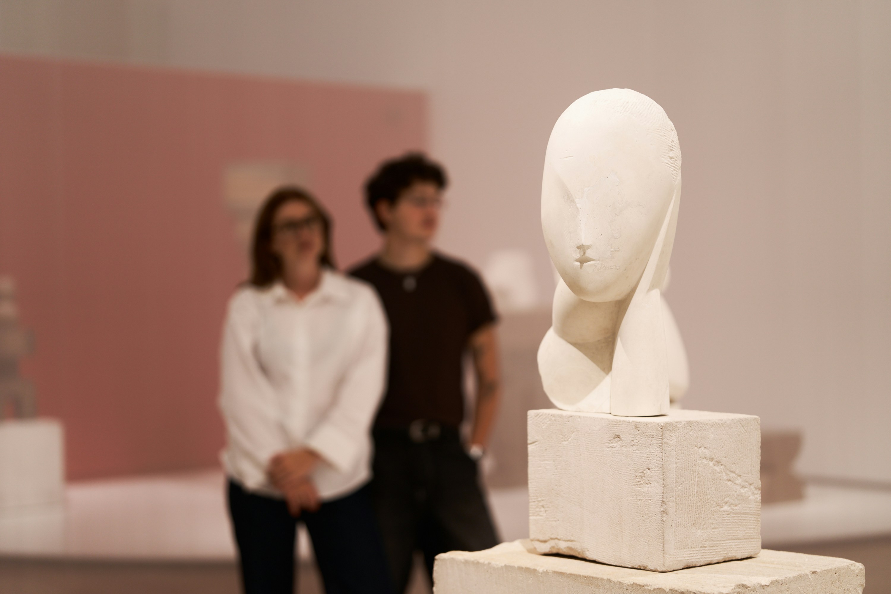 Bust sculpture on display at H’ART Museum exhibit.