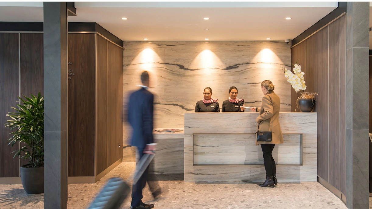 Reception area at Plaza Premium Lounge, Budapest International Airport Terminal 2B.