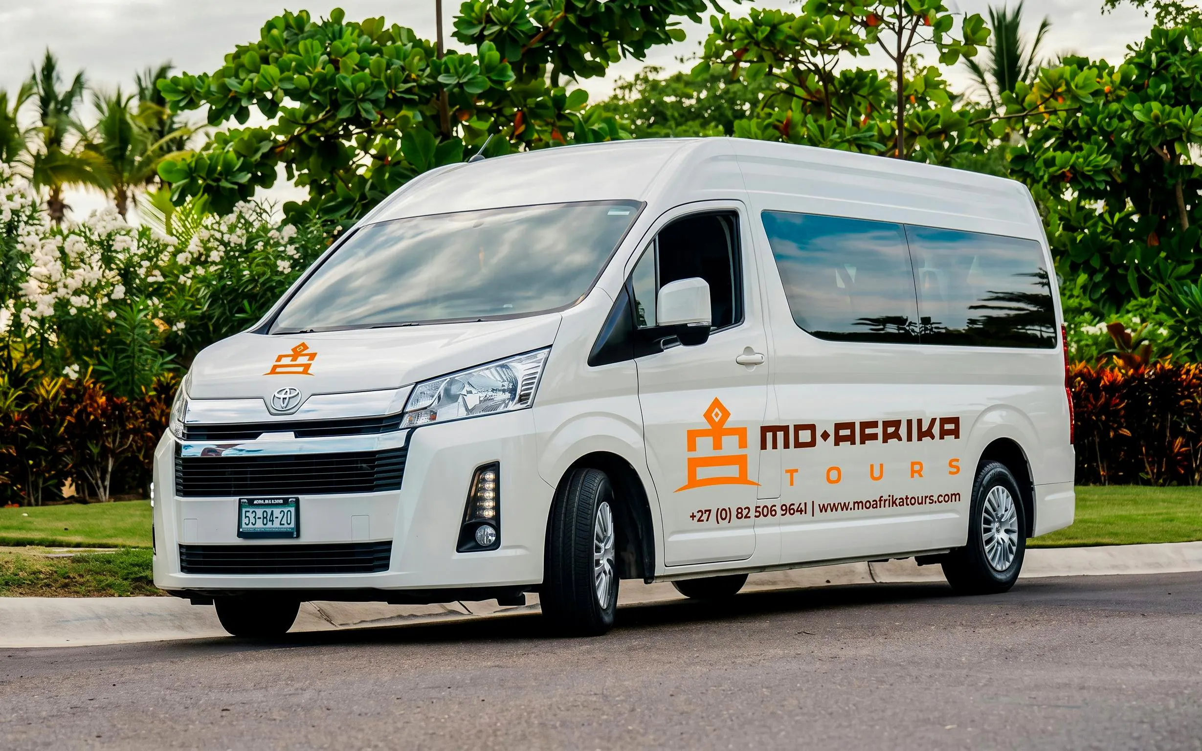 Tour van for pickup at Pilanesberg Nature Reserve.