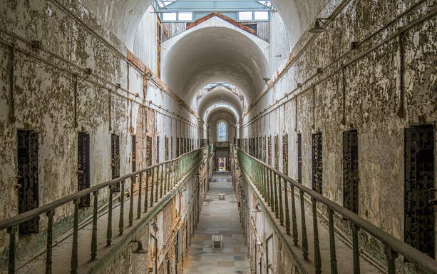 Eastern State Penitentiary cell block interior, Philadelphia CityPASS® attraction.