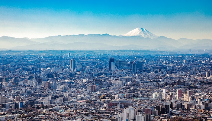 Tokyo cityscape with Mt. Fuji in the background, viewed from Tokyo Skytree tower.