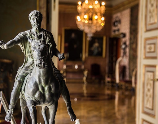 Liria Palace interior with ornate ceiling and chandeliers in Madrid.