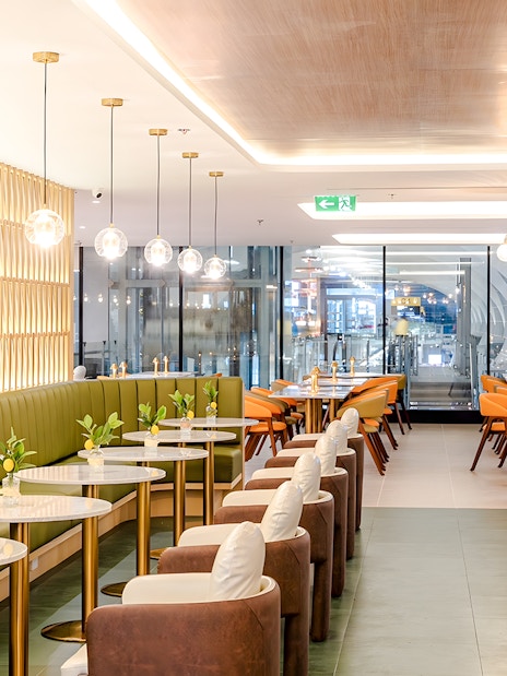 Coral Cosmo Lounge seating area in Concourse C, Bangkok airport, Thailand.