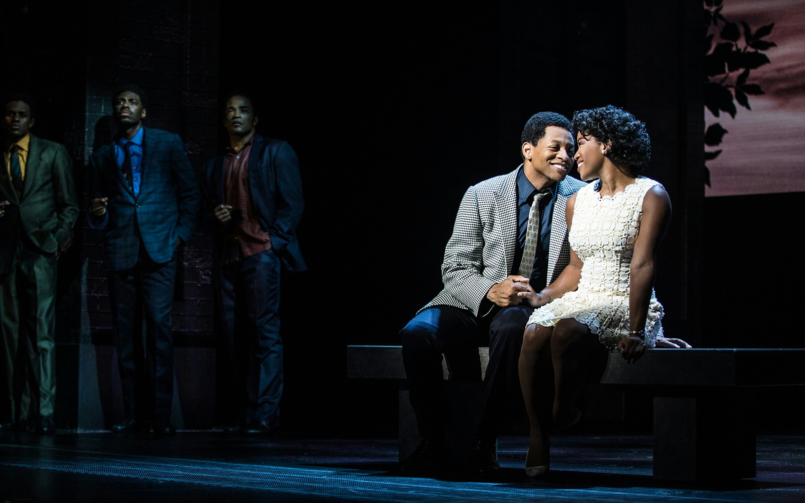 Musical scene from "Ain't Too Proud" with actors on stage.