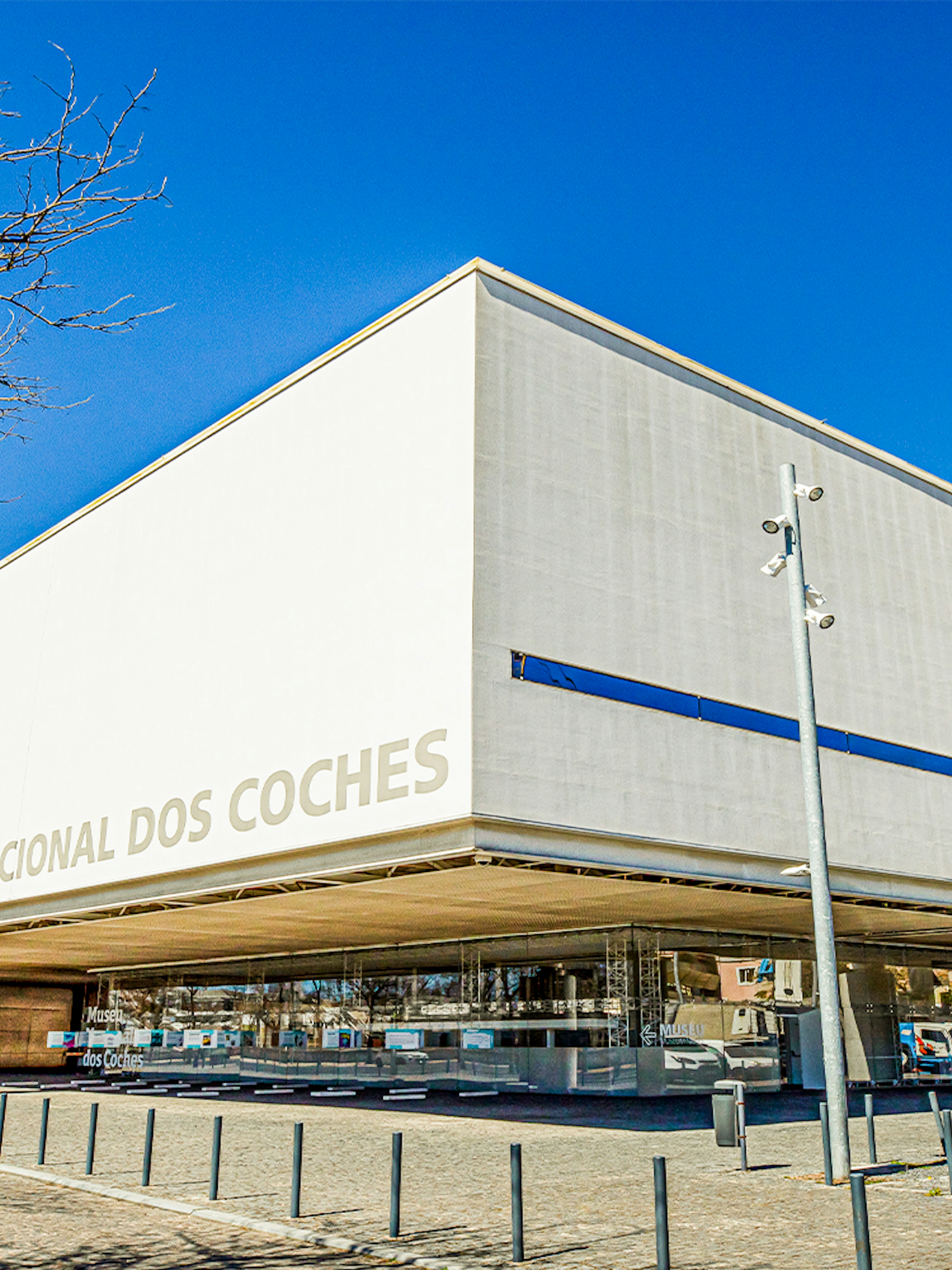 National Coach Museum entrance in Lisbon, Portugal, with modern architecture.