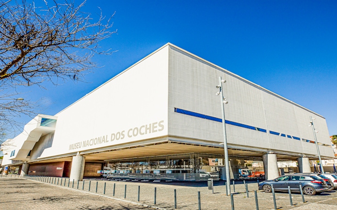 National Coach Museum entrance in Lisbon, Portugal, with modern architecture.