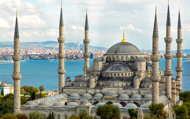 Blue Mosque with Bosphorus view in Istanbul, part of guided tour.