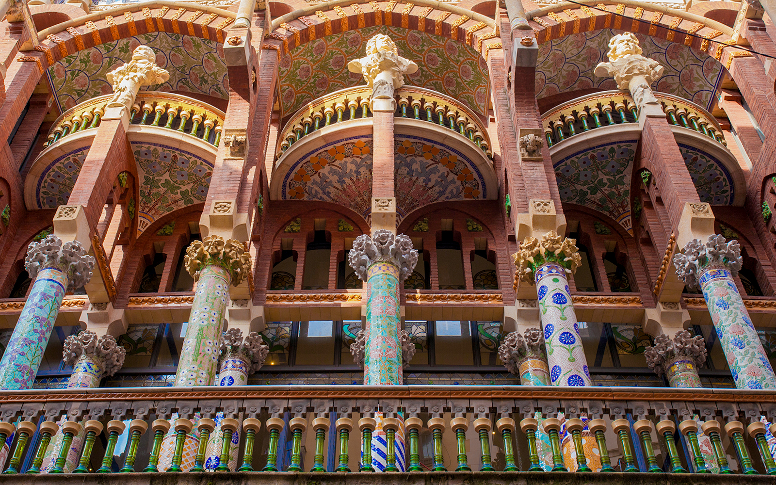 Columns on the facade of the Palau de la Musica Catalana in Barcelona.